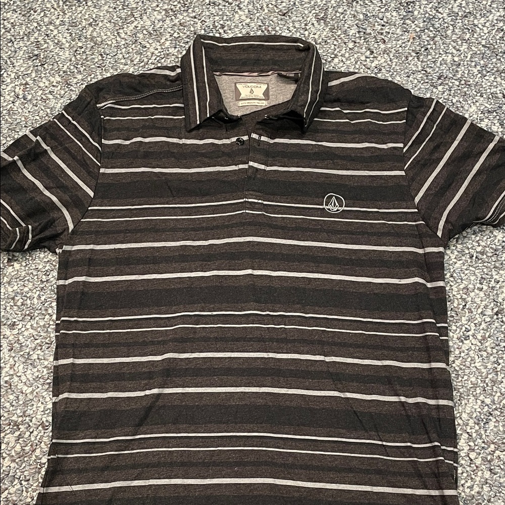 Volcom Men's Polo Shirt - Black and Gray Stripes